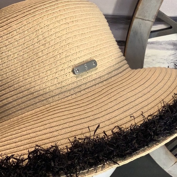 San Diego Hat Company Paper Straw Woven Wide Brim Black Fringe One Size Hat - Picture 2 of 12